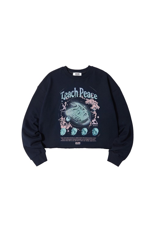 Teach Peace Semi-Crop Graphic Sweatshirt_Navy