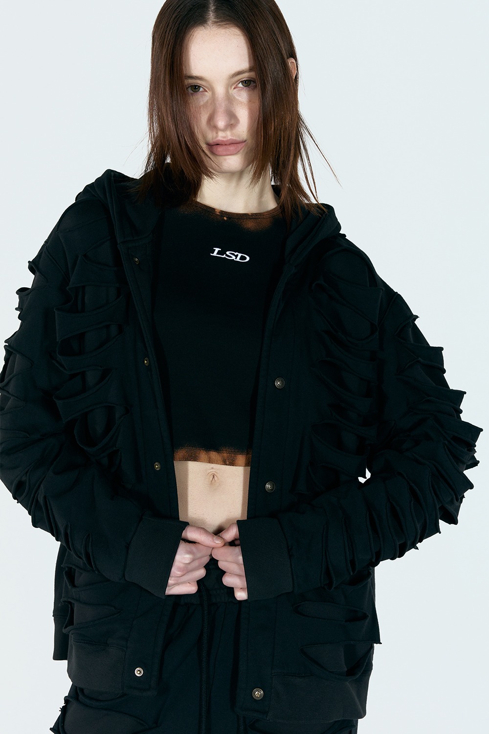 [Runway] Double Layered Cut-out Hoodie_Black