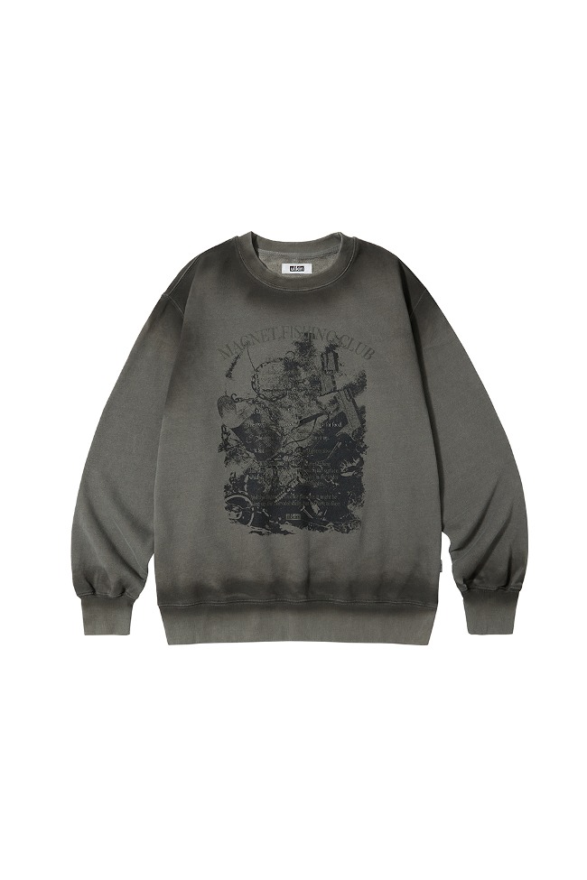 Spray Magnet Fishing Club Vintage Graphic Sweatshirt_Vintage khaki grey