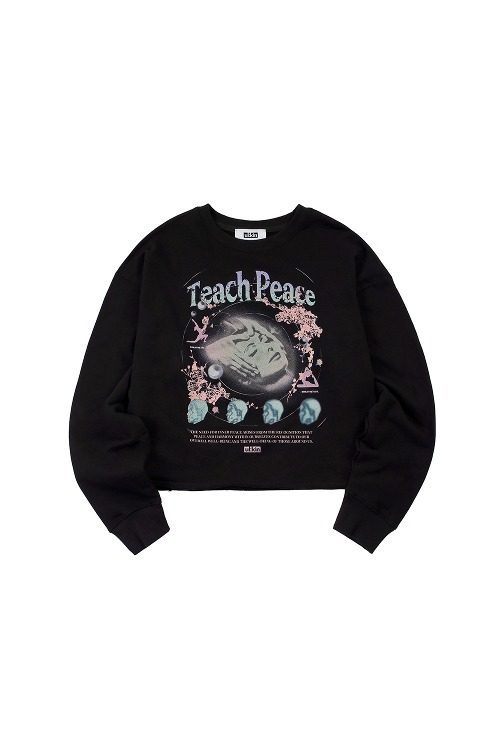 Teach Peace Semi-Crop Graphic Sweatshirt_Black