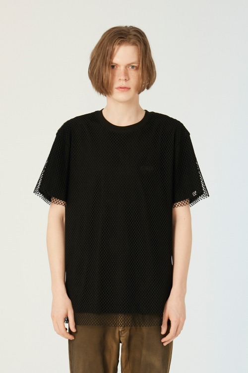 Mesh Layered Overfit T-Shirt_Black