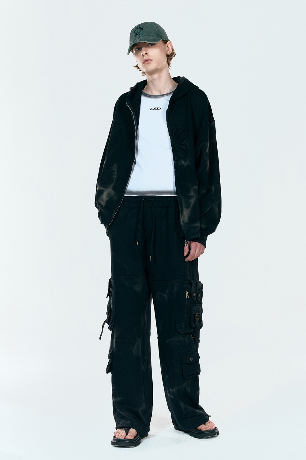 [Runway]Bleach Washed Cotton Cargo Pants_Black