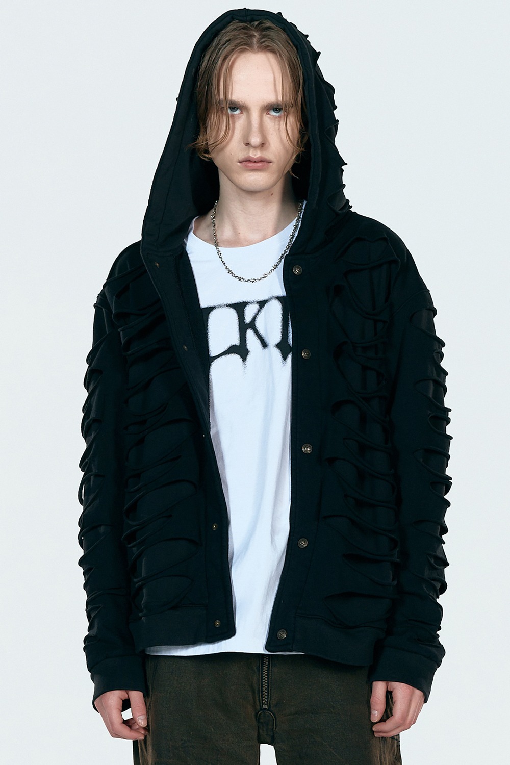 [Runway] Double Layered Cut-out Hoodie_Black